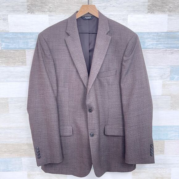 Jos A Bank Travelers Wool Tailored Fit Sport Coat Brown Plaid Mens 44L 44 Long - Picture 1 of 8